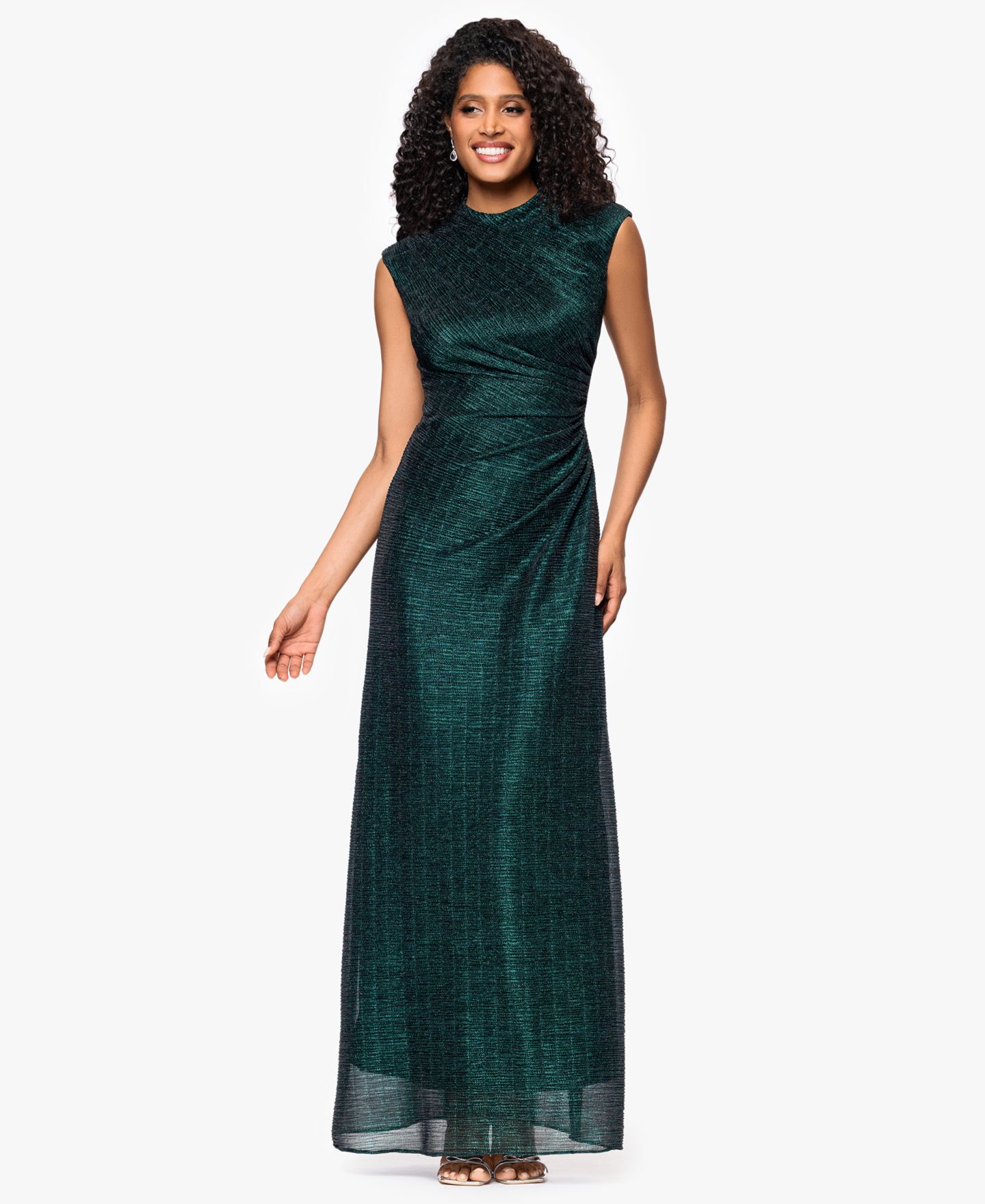 Женское платье Betsy & Adam Petite Sleeveless Dress with Ruched Slit, цвет: Чёрный изумрудный — фото 1