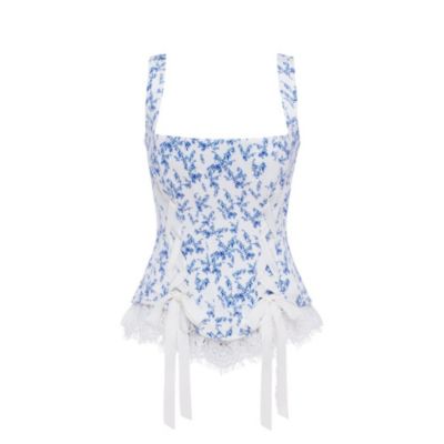 Womens Blue lavender corset on straps with bows and ribbon lacing
