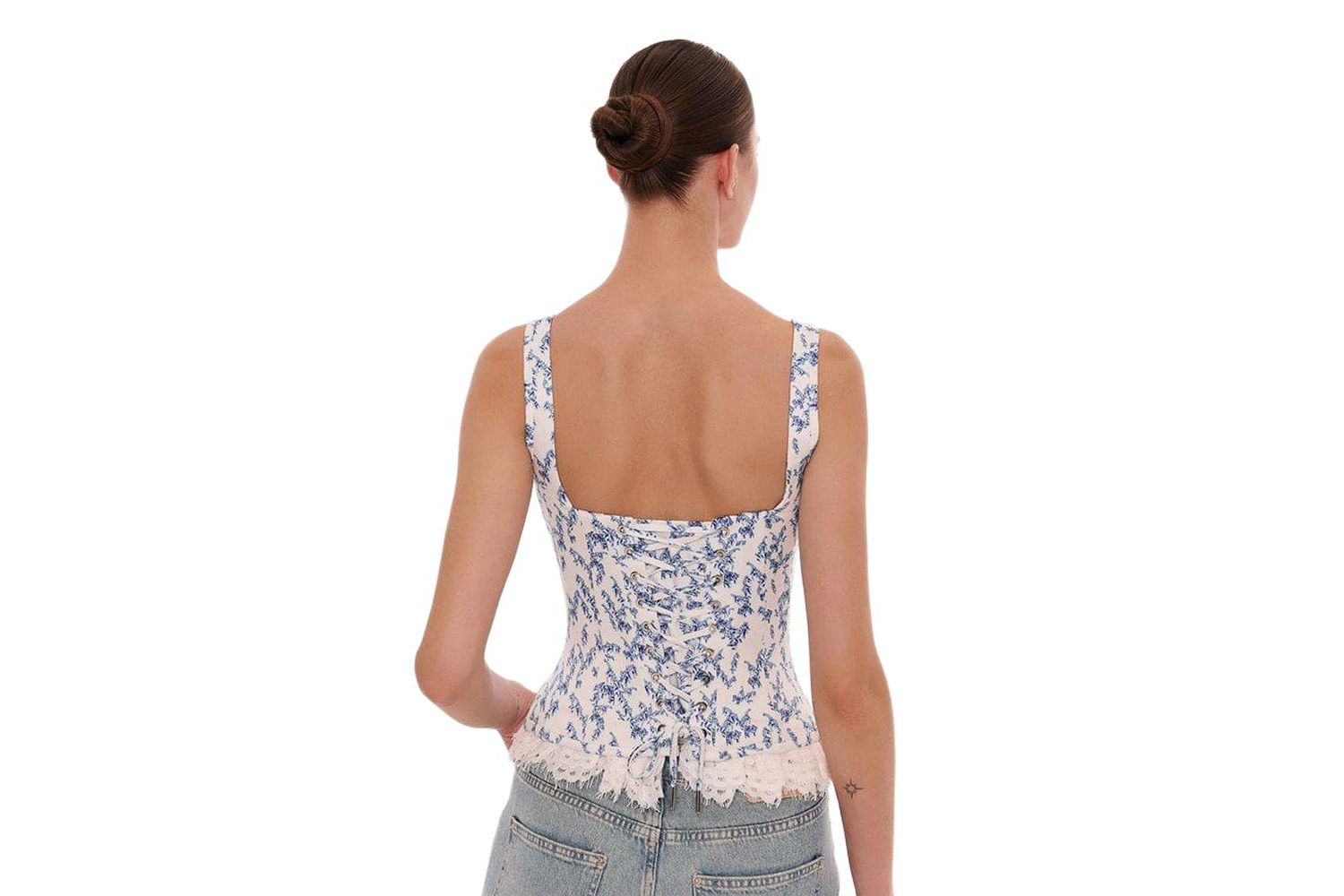 Womens Blue lavender corset on straps with bows and ribbon lacing