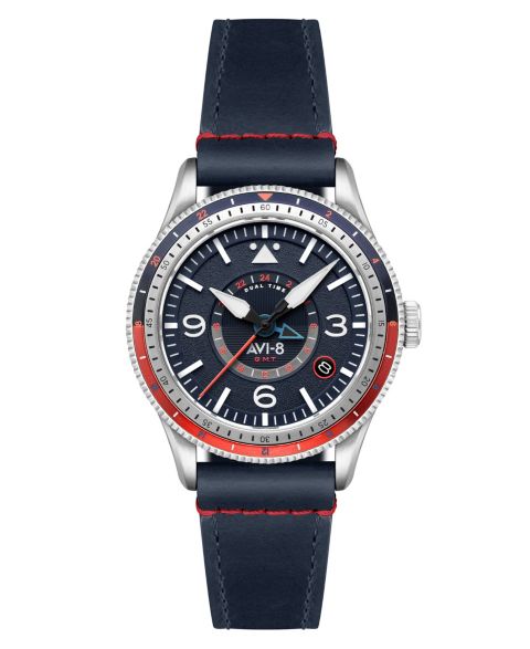 Мужские часы AVI-8 Flyboy Blue Leather Strap Watch, 40mm