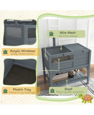 Tortoise Habitat Enclosure for Indoor W/ Shelf, Tray, Light