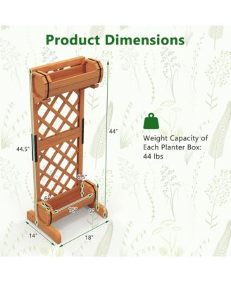 2-Tier Raised Planter Garden Wooden Bed w/ 2 Cylindrical Planter Boxes