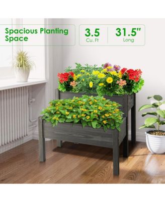 2 Tier Wooden Raised Garden Bed Elevated Planter Box w/ Legs Drain Holes  34'' x 33.5'' x 28.5''