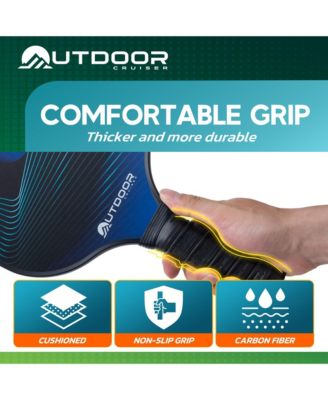 Outdoor Cruiser pickleball set with 2 USAPA approved fiberglass paddles, 4 balls, grip tapes & carry bag—lightweight & durable design