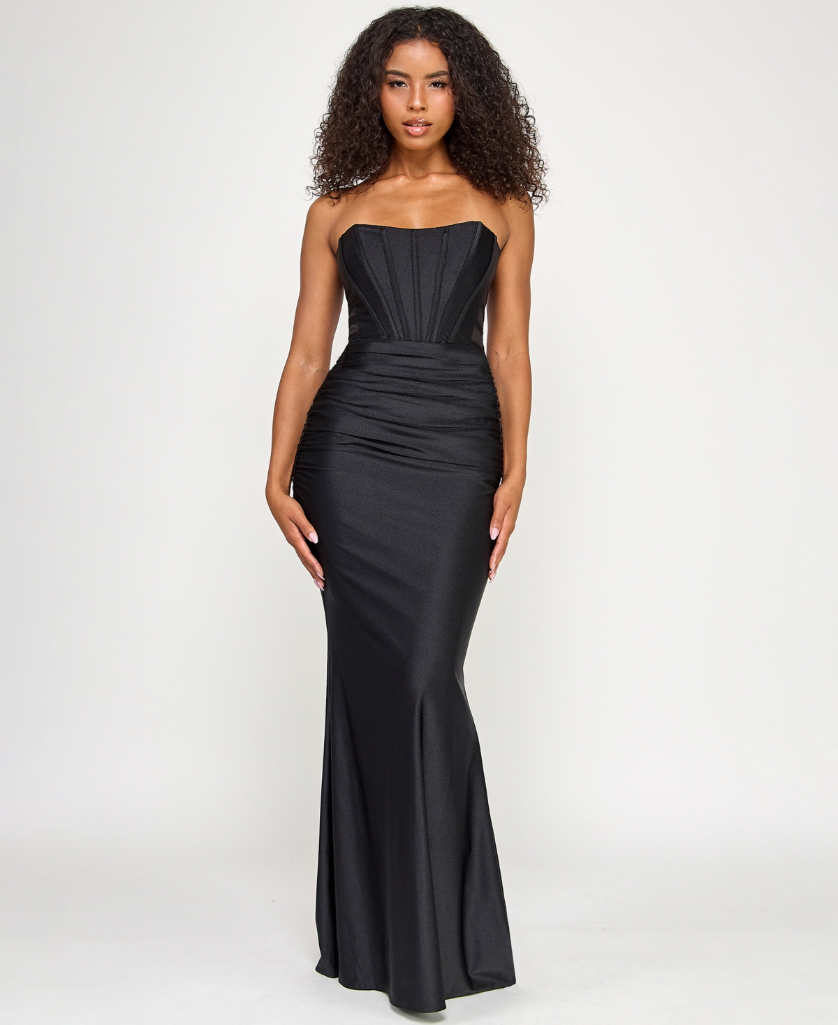 Seni & Cade Juniors' Power Stretch Strapless Gown In Black