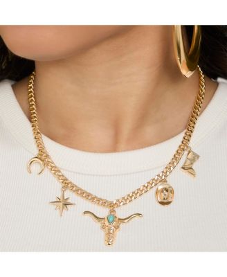 Western Charm Necklace in Gold-Tone with Turquoise Accent