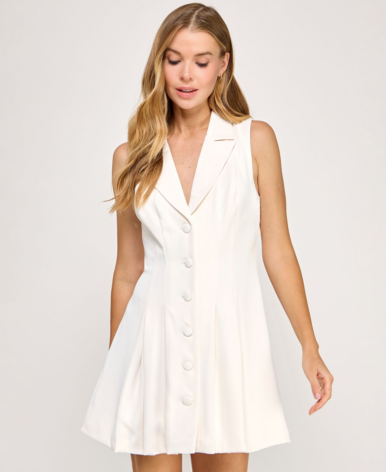 Juniors' Sleeveless Collared Blazer Mini Dress