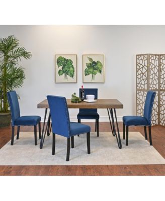 Ashzo 5-Pc Dining Set, Hairpin Dining Table with 4 Chairs, Blue