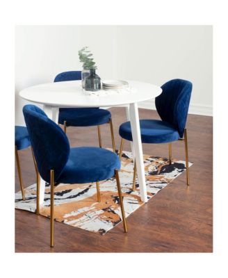 Amoa Contemporary 5-Pc Dining Set, White Round Dining Table with 4 Chairs, Blue