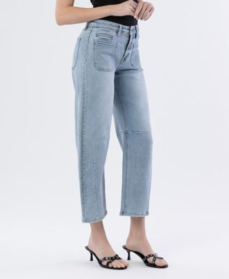 Women's High Rise Patch Pocket Barrel Jeans