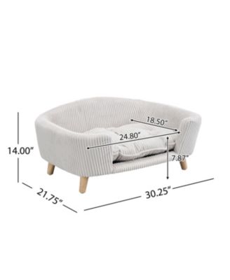 Beige Luxury Elevated Dog Bed Corduroy Pet Couch with Rubber Wood Legs for Small Dogs Easy Assembly