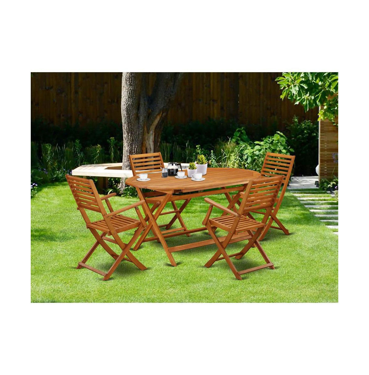 East West Furniture Wooden Patio Set Natural Oil