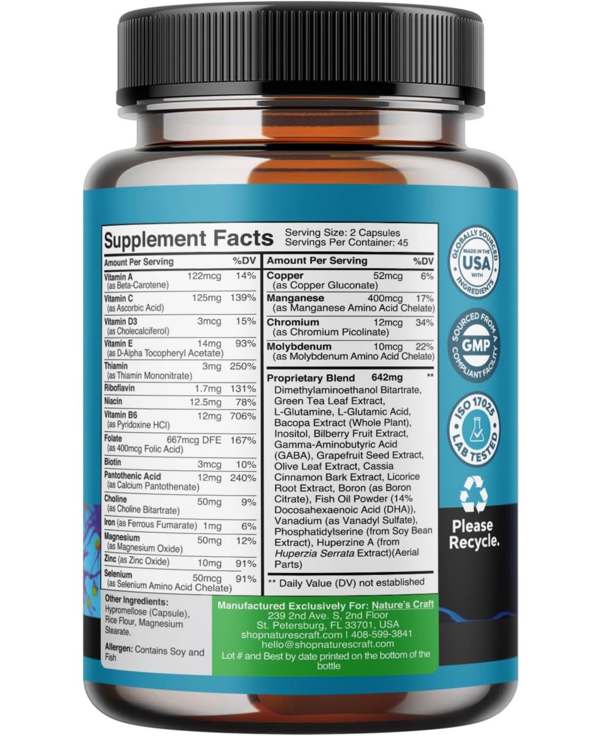 Nature's Craft Neuro Health Brain and Focus Formula, Mental Focus Nootropic Memory Supplement for Brain Health & and Performance Blend, Nature's Craft