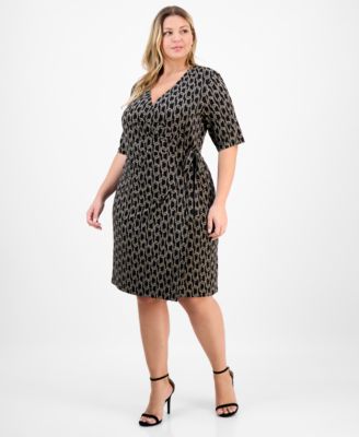 Connected - Plus Size Elbow-Sleeve Wrap Side-Tie Jersey Dress