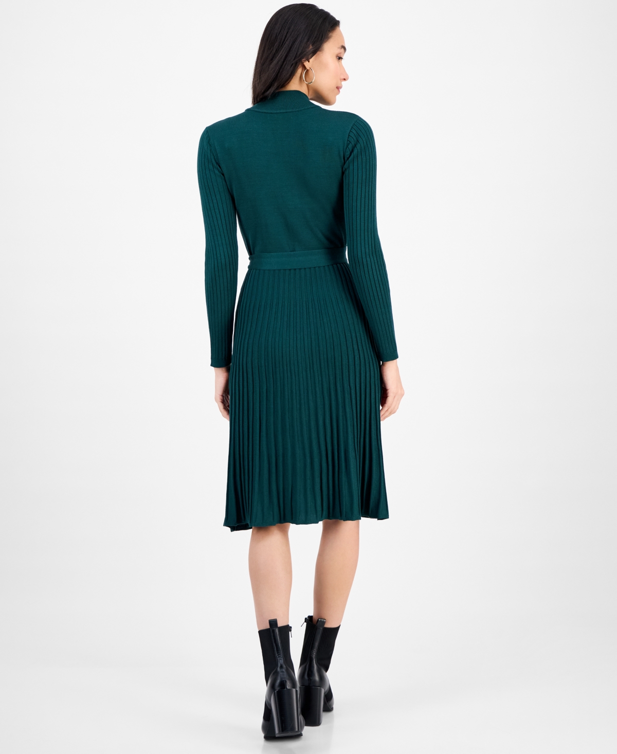 Sandra Darren Petite Pleated Midi Sweater Dress In Green