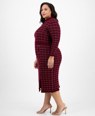 Plus Size Checkered-Knit Sweater Dress