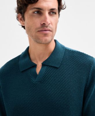 Men's Long Sleeve Textured Merino Polo Sweater, Macy's Exclusive