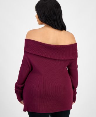 Trendy Plus Size Off-The-Shoulder Ribbed Sweater, Macy's Exclusive