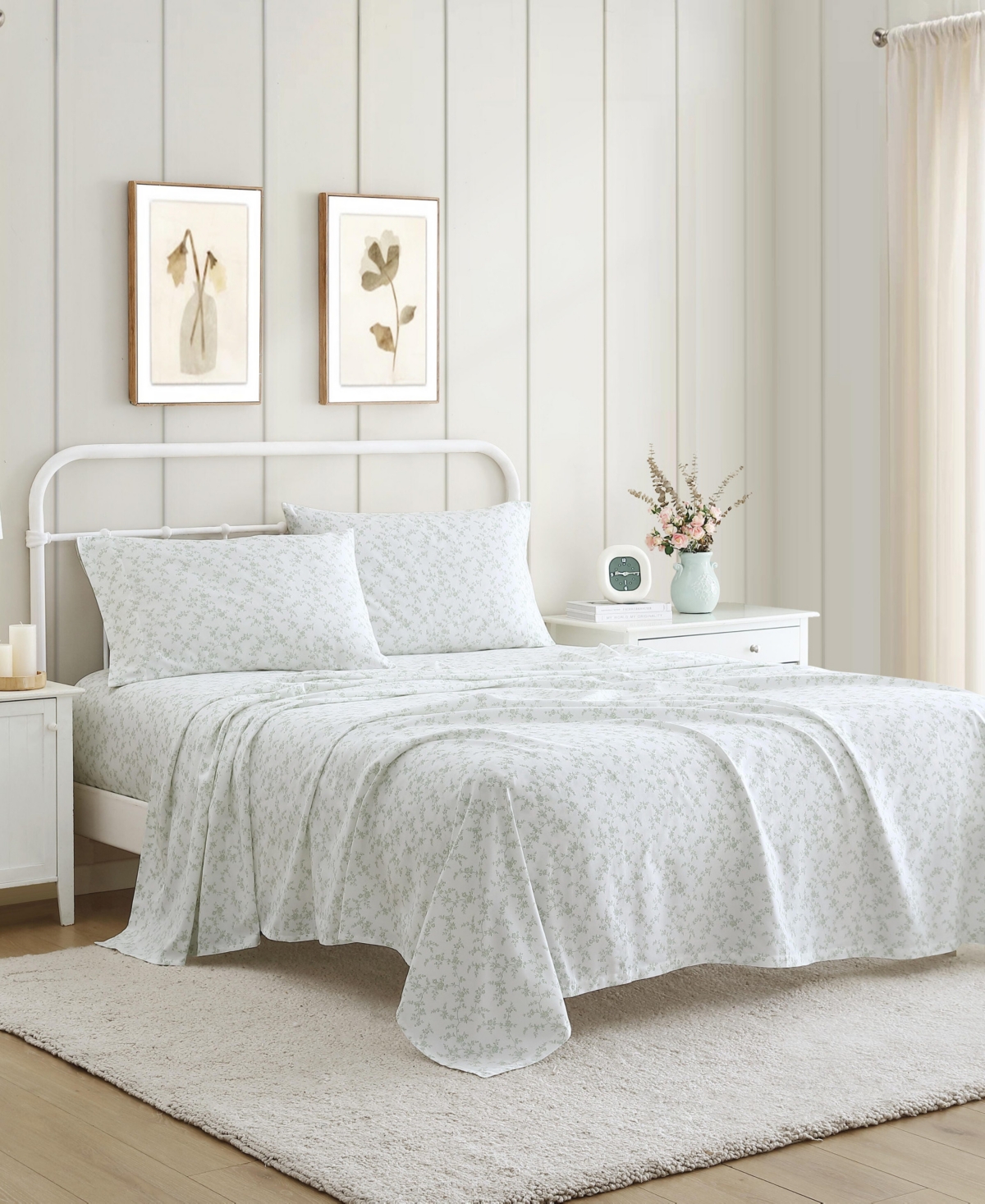 Laura Ashley Fiona Floral 300 Thread Count Cotton Percale Sheet Set In Gray