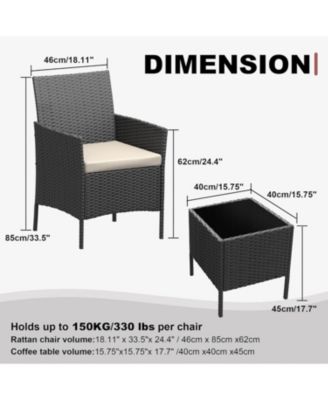 3 Piece Black PE Rattan Patio Conversation Set with 2 Chairs & Coffee Table, Outdoor Furniture for Patio, Porch, Balcony