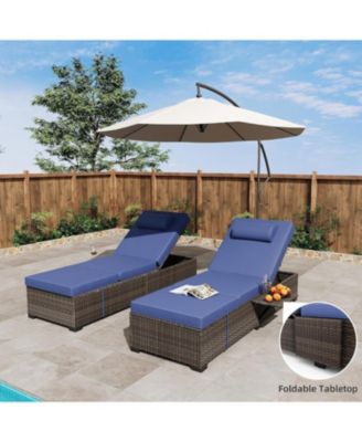 2 PCS All-Weather Outdoor Rattan Patio Chaise Lounge Recliner Chairs with Adjustable Backrest & Cushions for Poolside & Garden