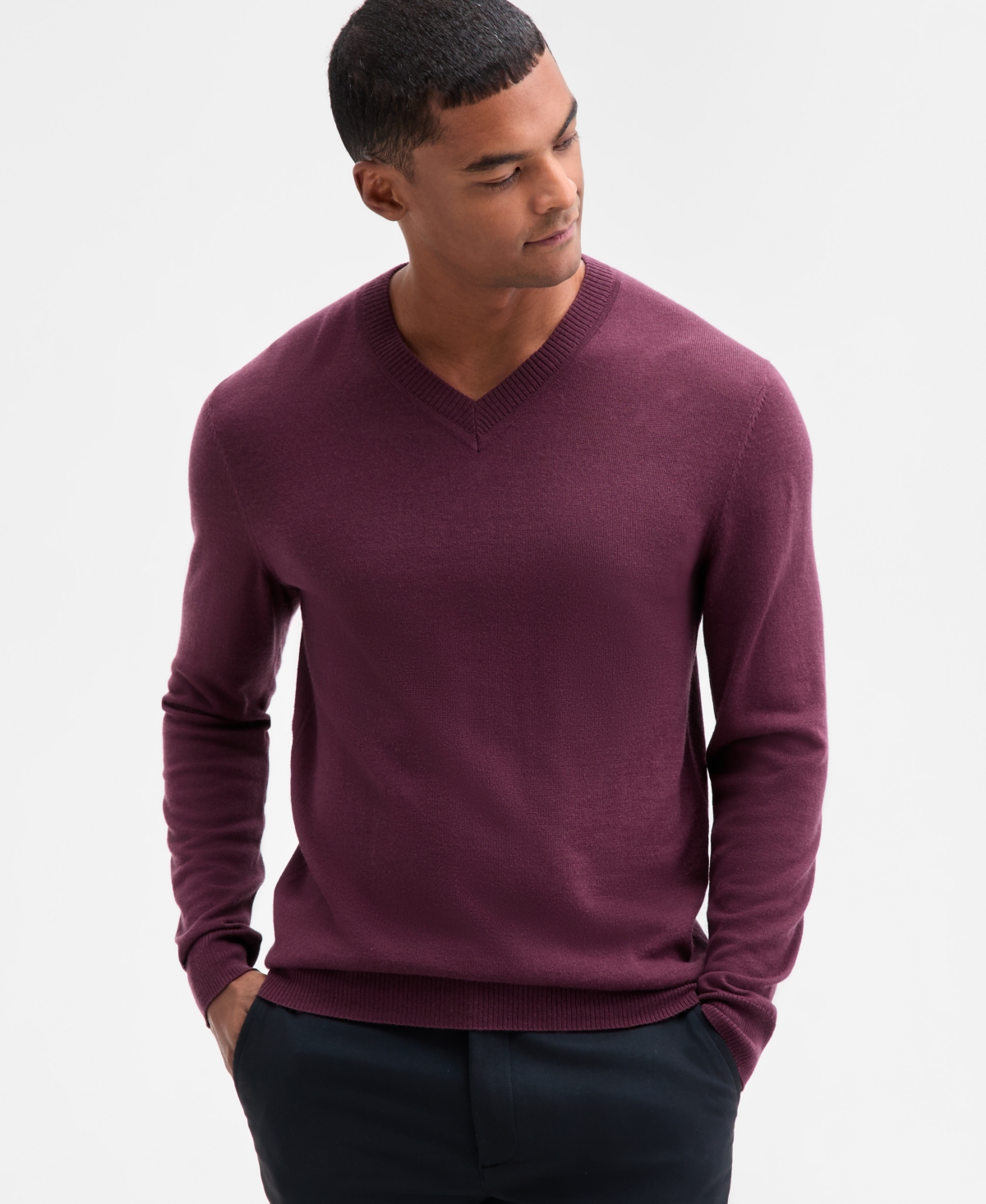 Alfani Men's Long-Sleeve V-Neck Merino Sweater, Created for Macy's