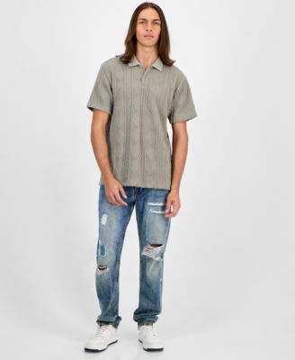 Men's Olin Short Sleeve Textured Knit Polo Sweater