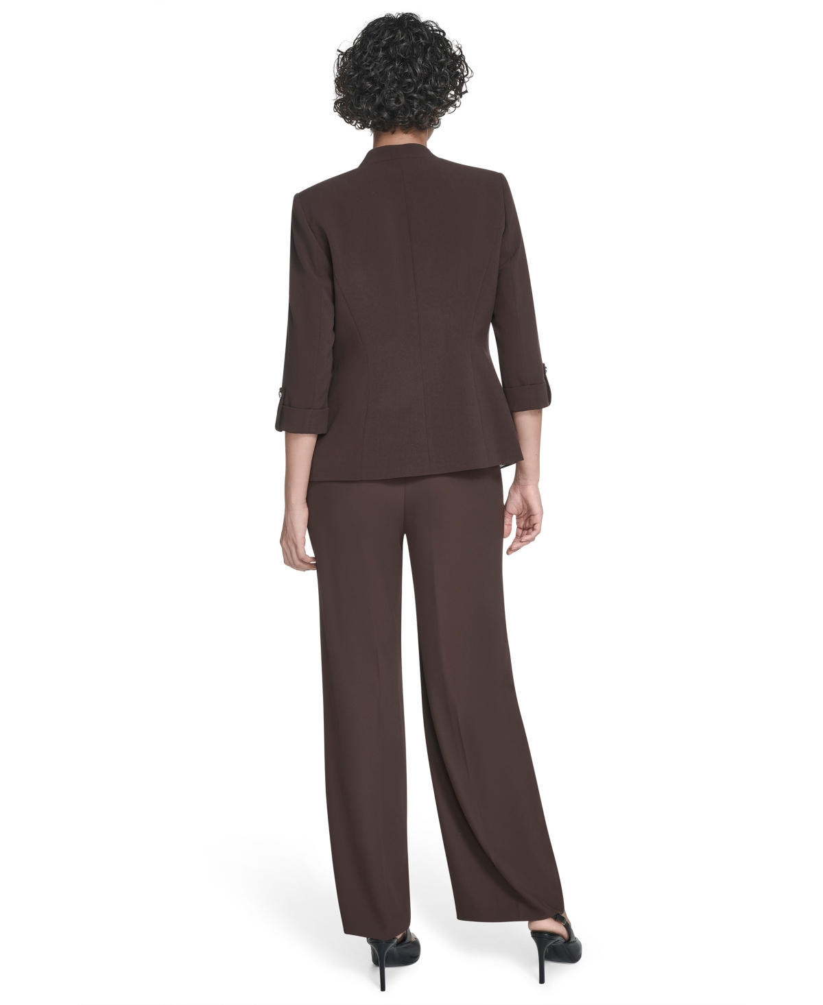 Calvin Klein Petite Open Front Jacket In Brown