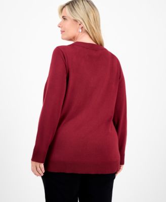 Plus Size Embellished V-Neck Sweater, Macy's Exclusive