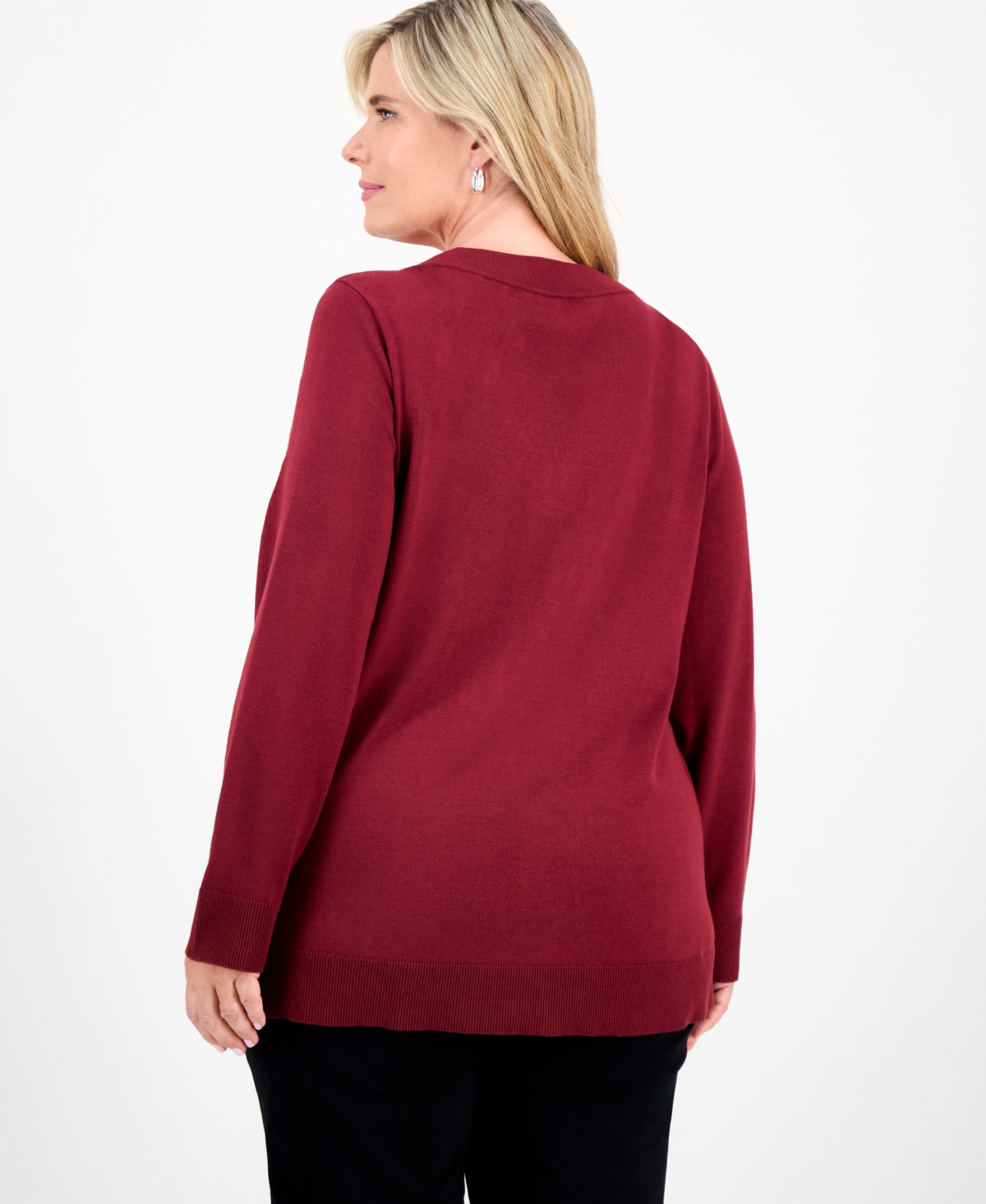 Jm Collection Plus Size Embellished V-neck Sweater, Macy's Exclusive In Red