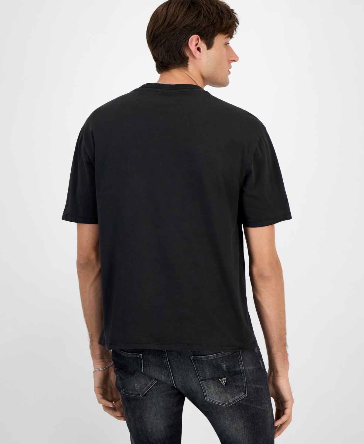 Guess Men's Relaxed Fit Short Sleeve Crewneck Letter Pressed Graphic T-shirt In Black