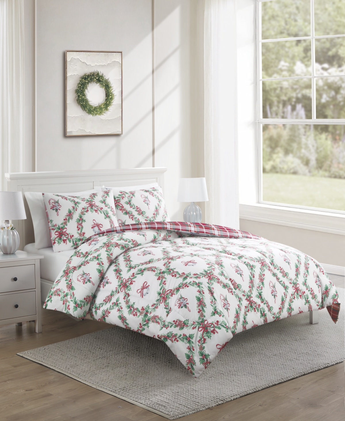 Westport Home Enchante Wreath With Bow Reversible 3-pc. Comforter Sets, Created For Macy's In Multi