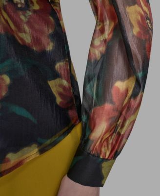 Women's Floral-Print Mock-Neck Blouse Top