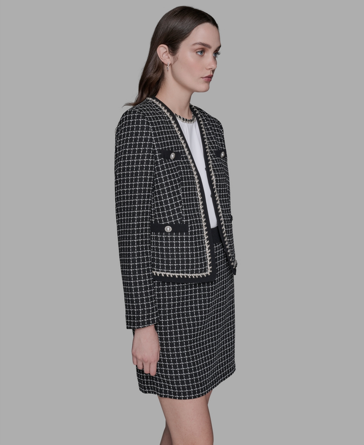 Karl Lagerfeld Women's Embellished Tweed Jacket In Black