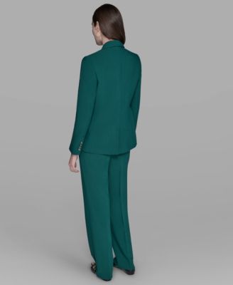 Karl Lagerfeld Womens Straight Leg Pants Bead Embellished Sleeveless Mock Neck Top One Button Blazer In Blue