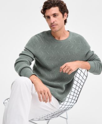 Men's Long Sleeve Merino Basket Weave Crewneck Sweater, Macy's Exclusive