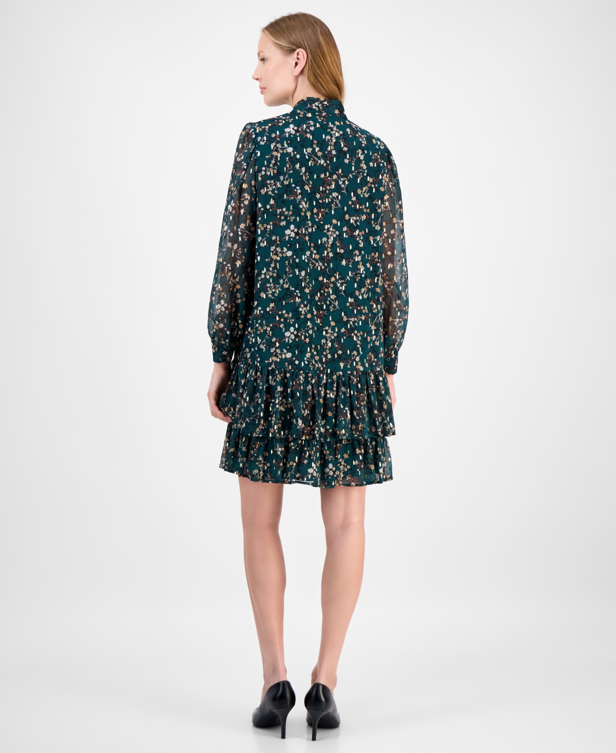 Anne Klein Women's Floral Print Blouson-Sleeve Shirtdress