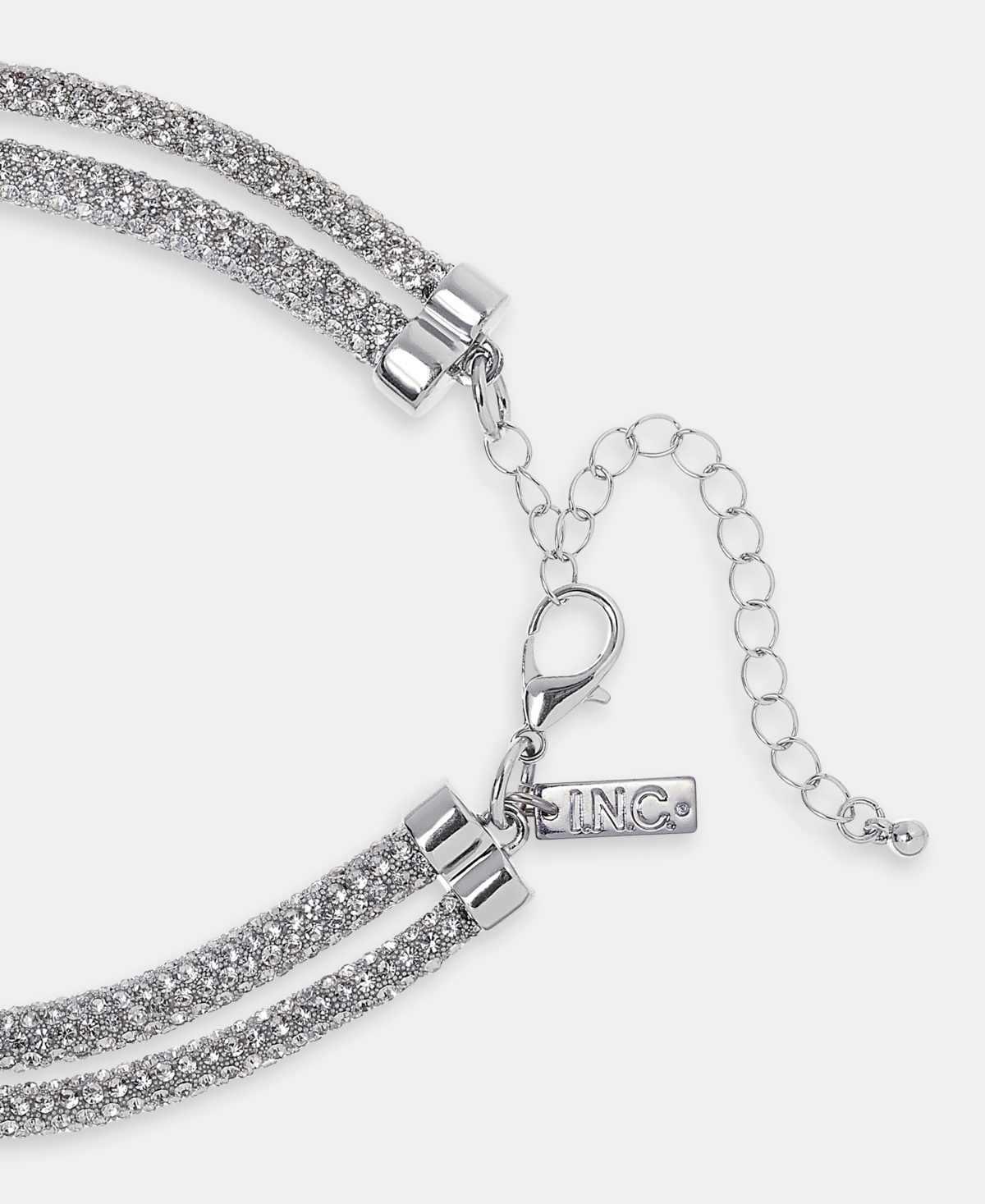Inc International Concepts Rhinestone Layered Collar Necklace, 15-3/4"+ 3" Extender, Macy's Exclusive In Silver