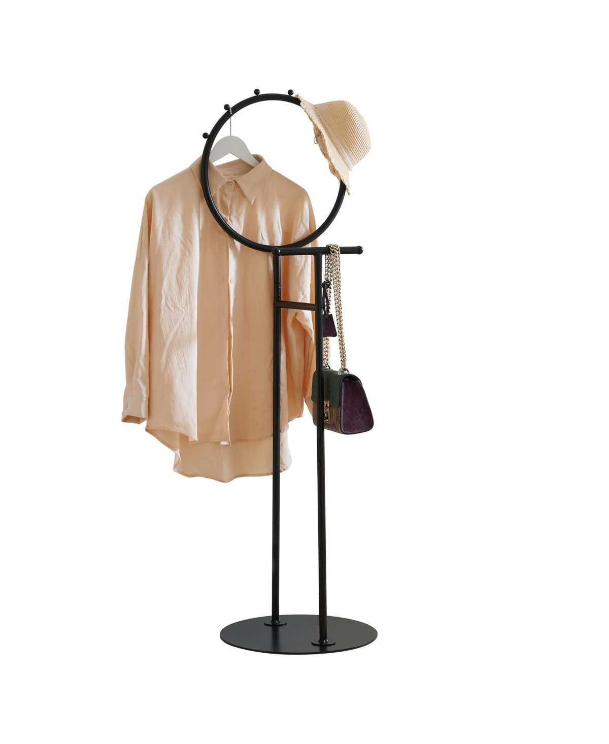 Kings Brand Furniture Cheska Suit Valet Stand with Circular Frame Perfect for Bedrooms & Entryways