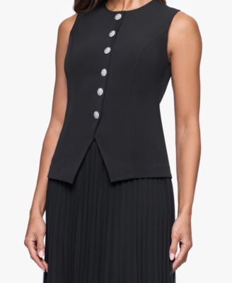 Women's Vest Style Pleated Scuba Long Dress