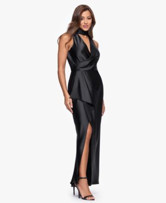 Women's Halter Neck Cutout Sleeveless Satin Dress
