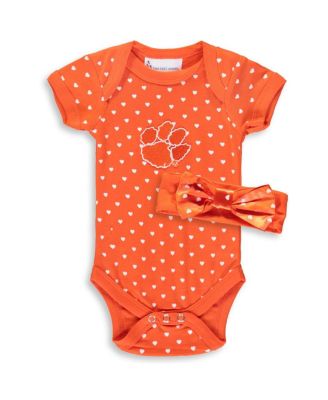 Two Feet Ahead - Baby Boys and Girls Orange Clemson Tigers Hearts Bodysuit and Headband Set