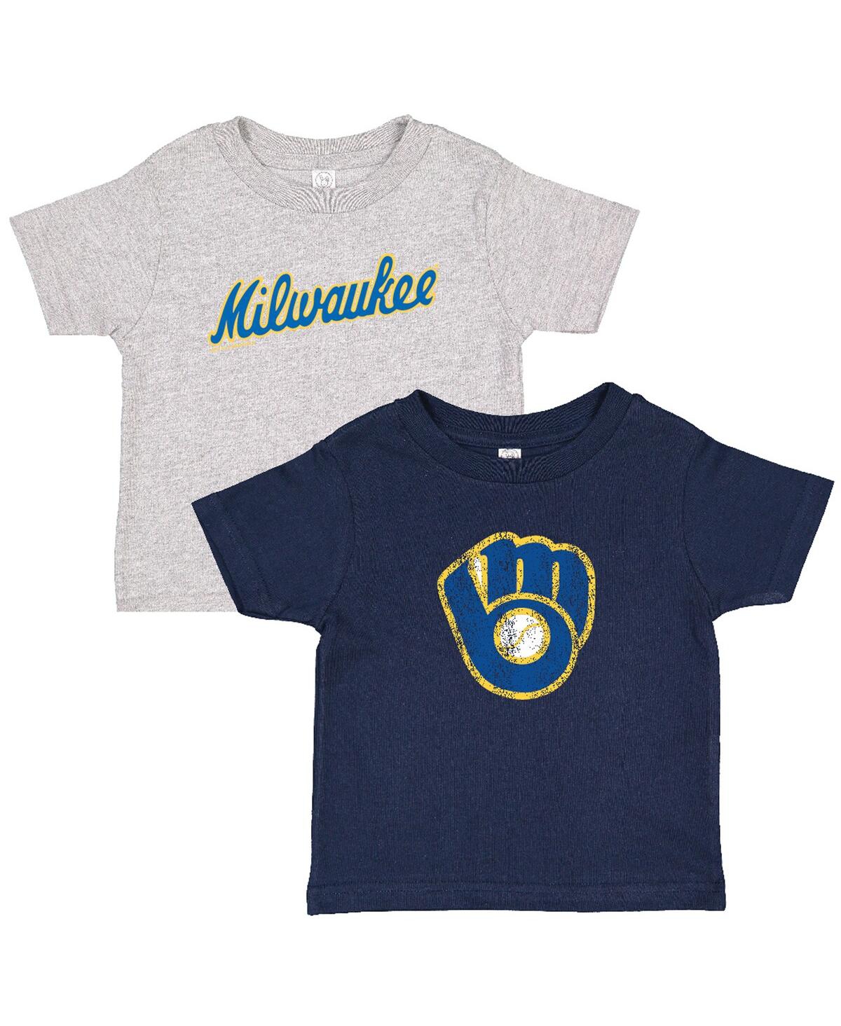 Soft As A Grape Babies' Toddler Navy/gray Milwaukee Brewers Cooperstown Collection Two-pack T-shirt Set In Blue