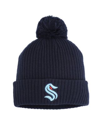 Fanatics - Men's Deep Sea Blue Seattle Kraken Cuffed Knit with Pom Hat