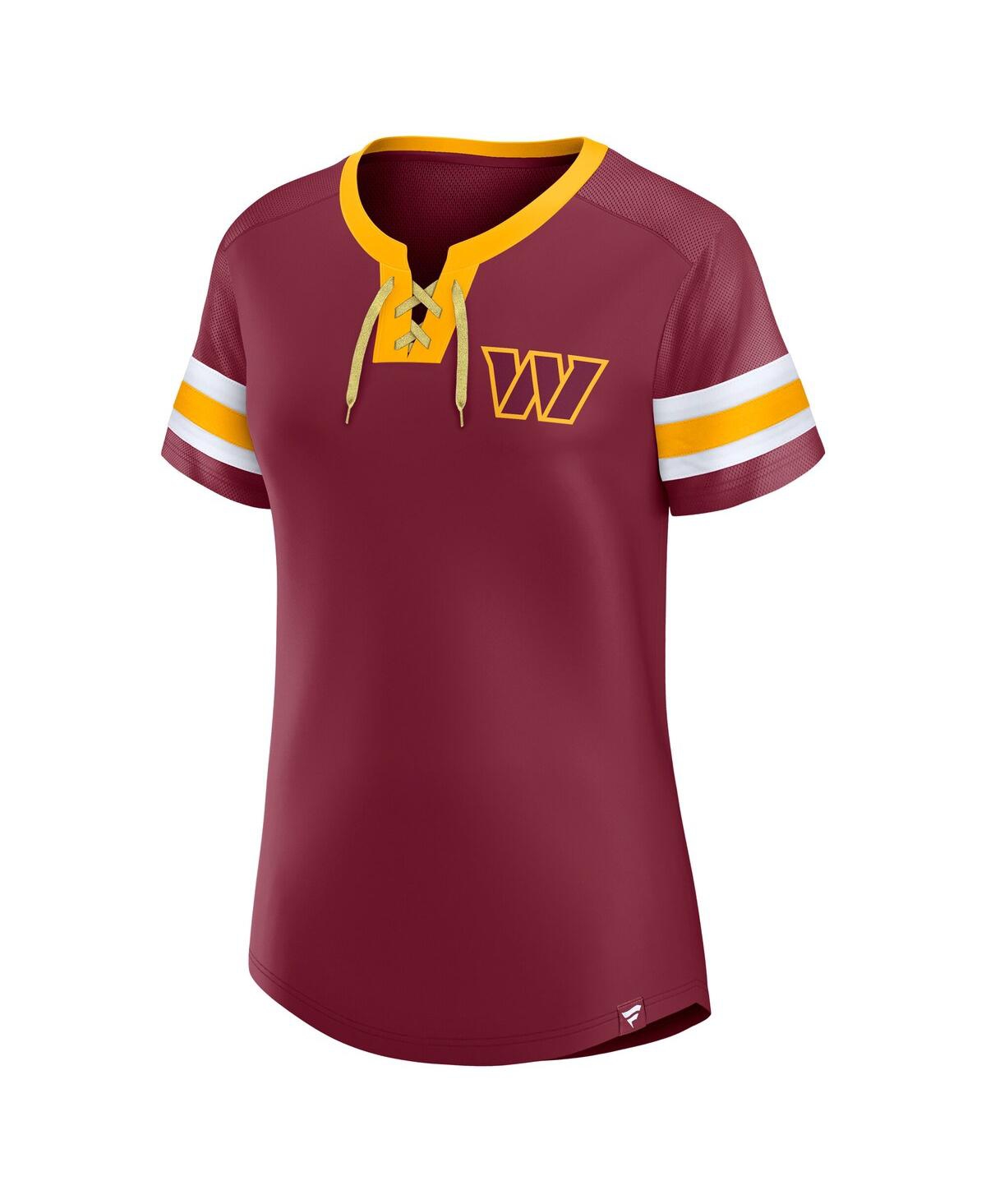 Fanatics Women's Garnet Washington Commanders Lace-up Bling T-shirt In Burgundy