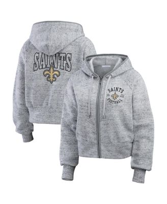 WEAR by Erin Andrews - Women's Heather Gray New Orleans Saints Speckled Fleece Cropped Full-Zip Hoodie