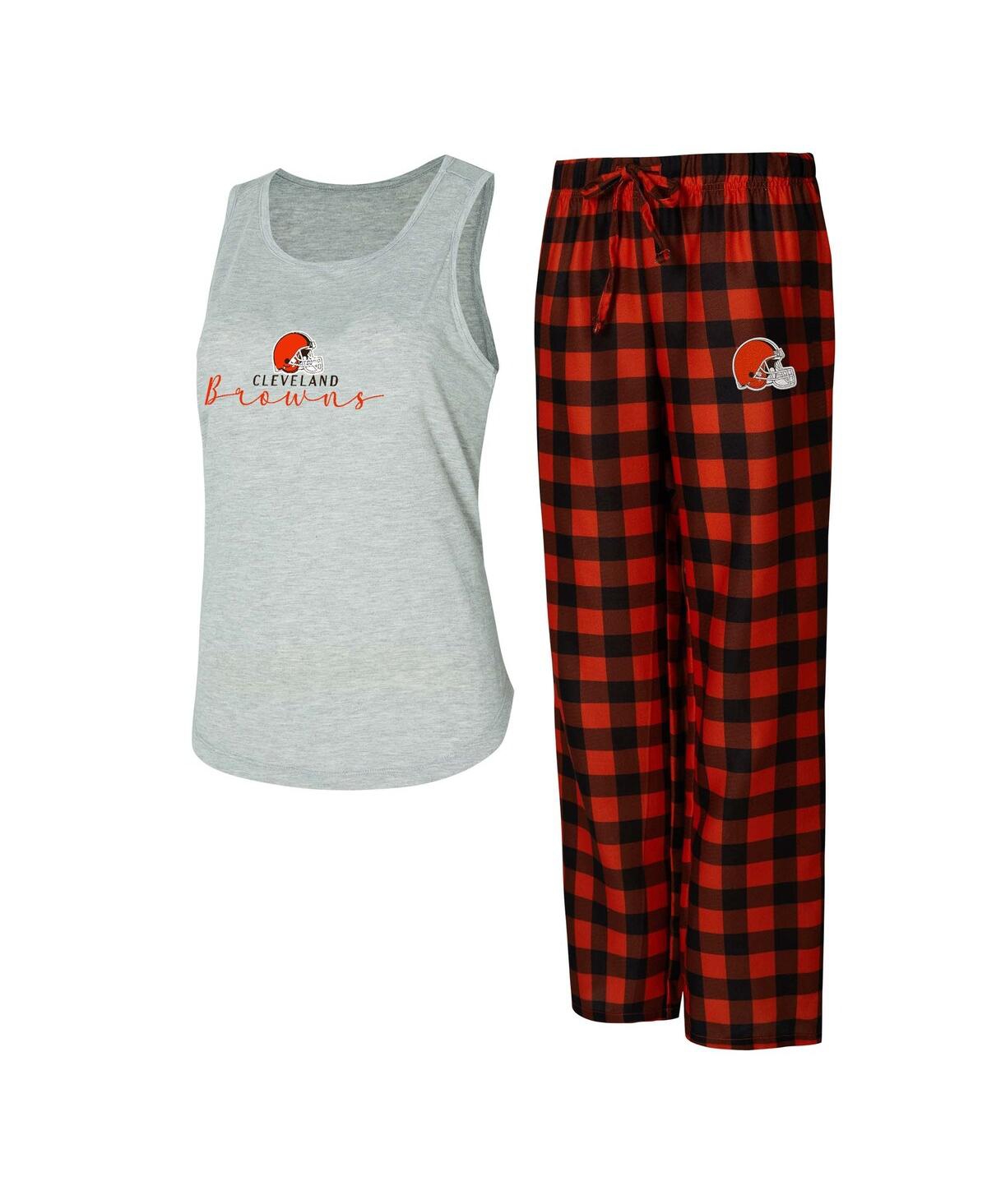 Concepts Sport Women's Gray/brown Cleveland Browns Petition Tank Top And Pants Sleep Set In White