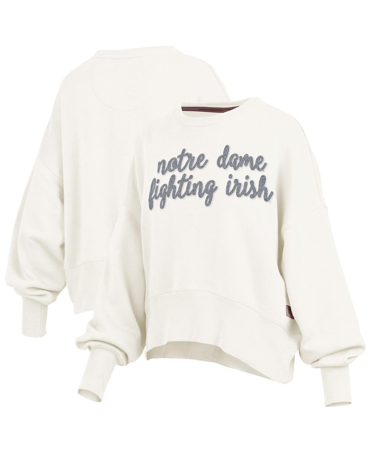 Pressbox Women's Cream Notre Dame Fighting Irish Oversized Chelsea Waist Length Pullover Sweatshirt In White