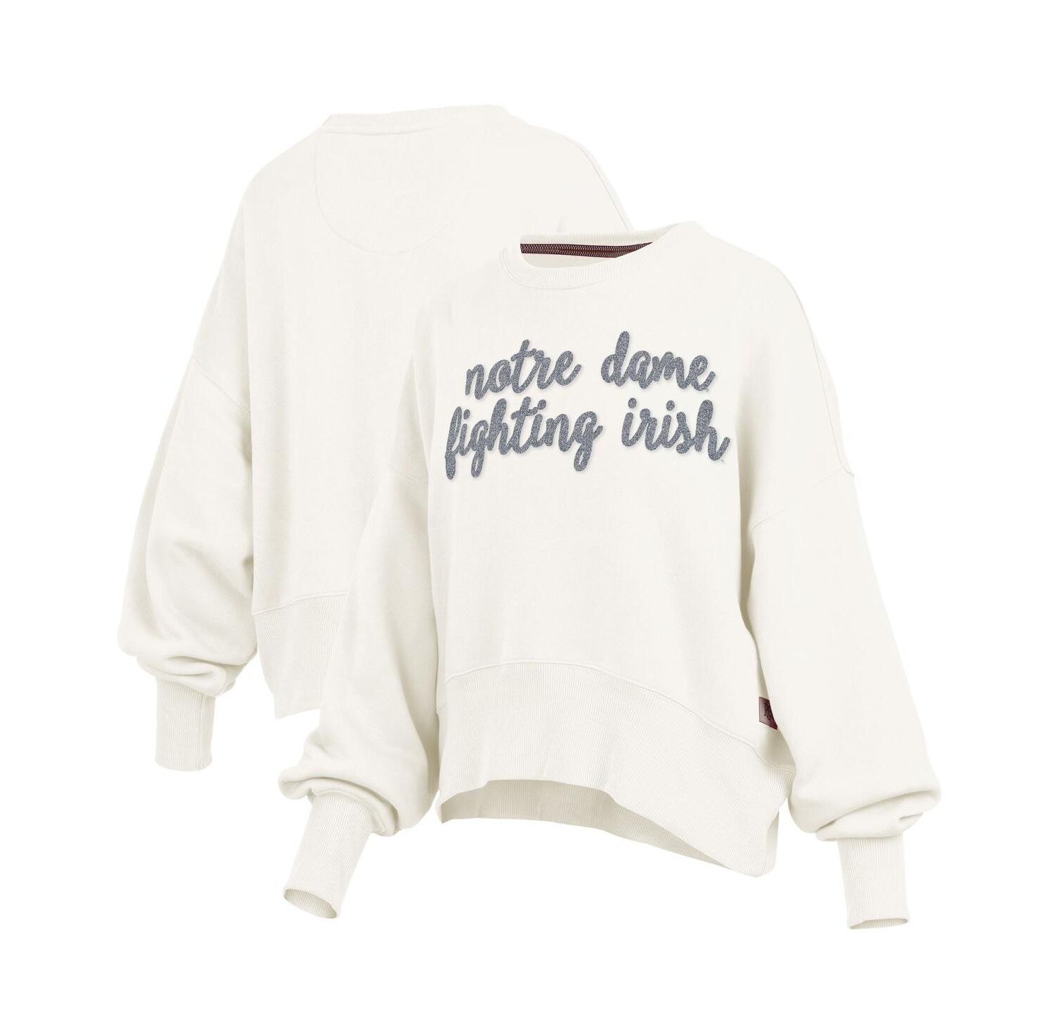 Women's Cream Notre Dame Fighting Irish Oversized Chelsea Waist Length Pullover Sweatshirt