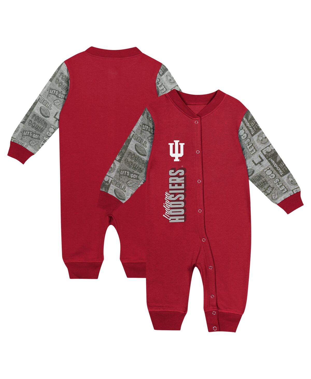 Outerstuff Baby Boys And Girls Crimson Indiana Hoosiers Playbook Color Block Long Sleeve Coveralls In Red